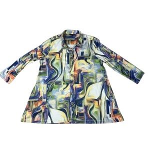 NWT JOHN MARK Colorful Abstract Art-to-Wear Button Up Tunic Top Women's Size L